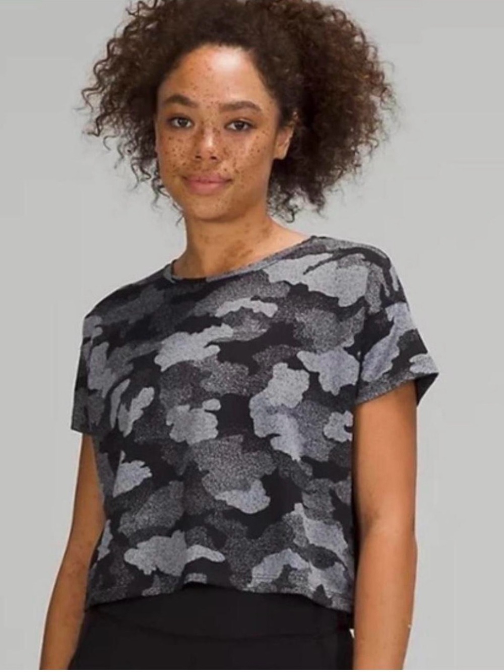 Lululemon Cates Tee Heritage Speckle Camo Jacquard Black Rhino Grey